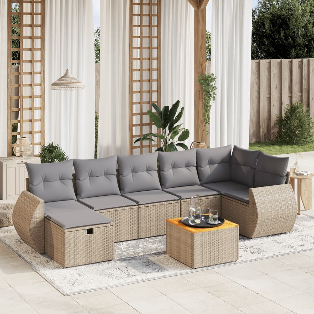 vidaXL Canapé d'angle de jardin 8 pcs avec coussins Résine tressée Beige