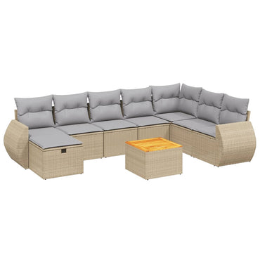 vidaXL Salon de jardin 9 pcs avec coussins Résine tressée Beige