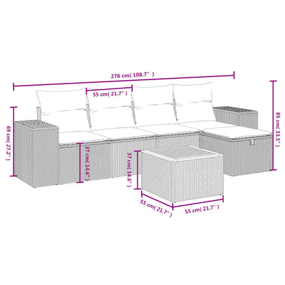 vidaXL 6-tlg. Garten-Sofagarnitur mit Kissen Beige Poly Rattan