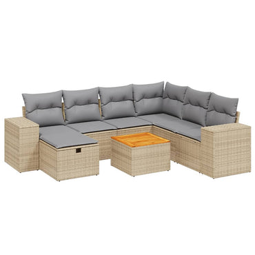 vidaXL 8-tlg. Garten-Sofagarnitur mit Kissen Beige Poly Rattan