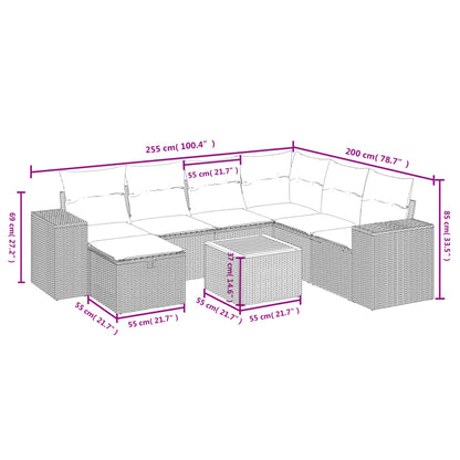 vidaXL 8-tlg. Garten-Sofagarnitur mit Kissen Beige Poly Rattan