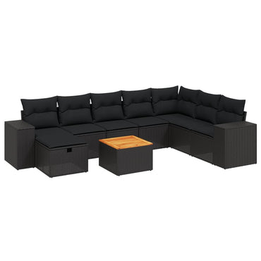 vidaXL 9-tlg. Garten-Sofagarnitur mit Kissen Schwarz Poly Rattan