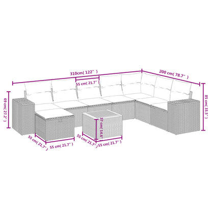 vidaXL 9-tlg. Garten-Sofagarnitur mit Kissen Schwarz Poly Rattan