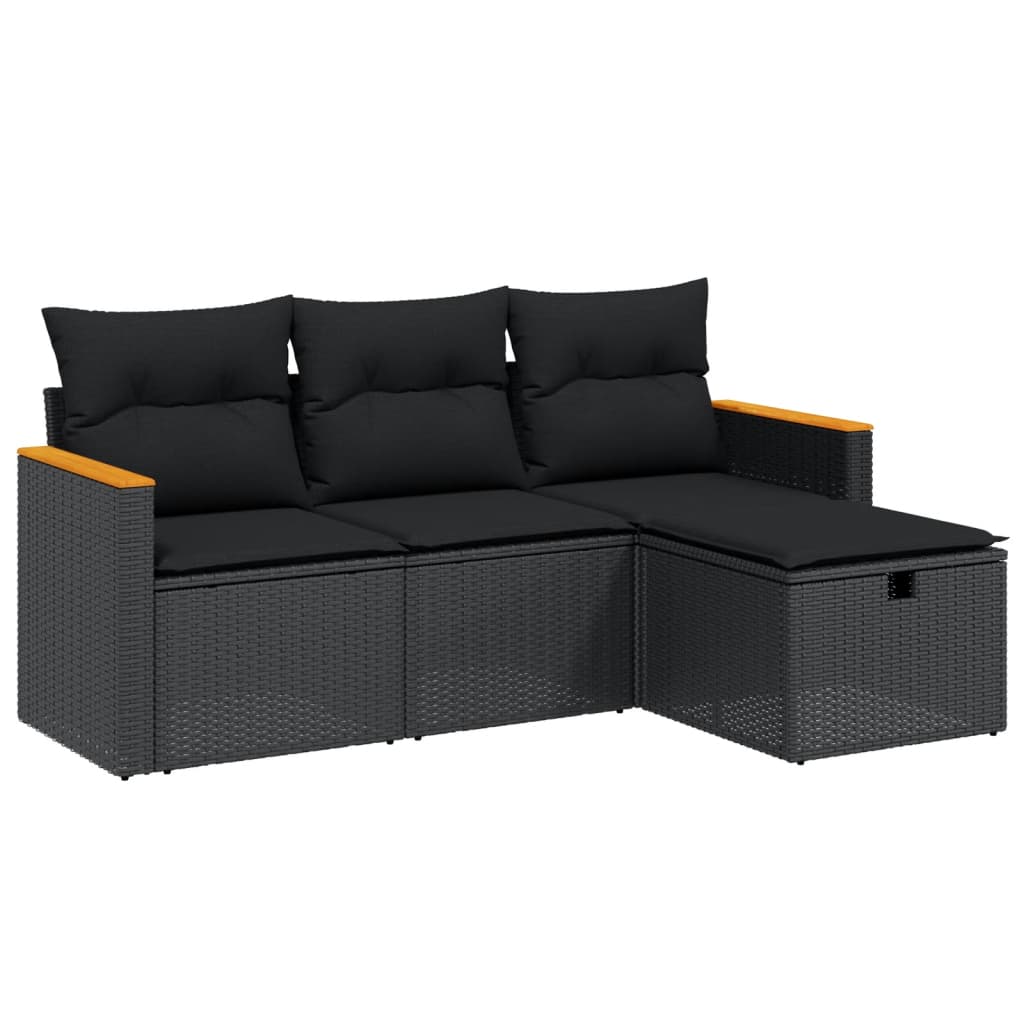 vidaXL 4-tlg. Garten-Sofagarnitur mit Kissen Schwarz Poly Rattan