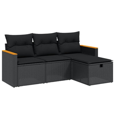 vidaXL 4-tlg. Garten-Sofagarnitur mit Kissen Schwarz Poly Rattan
