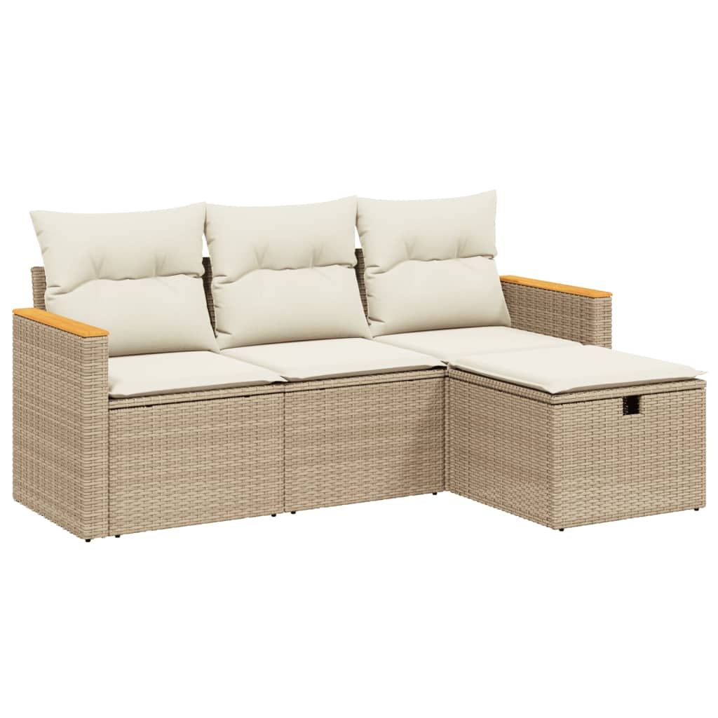 vidaXL 4-tlg. Garten-Sofagarnitur mit Kissen Beige Poly Rattan