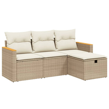 vidaXL 4-tlg. Garten-Sofagarnitur mit Kissen Beige Poly Rattan