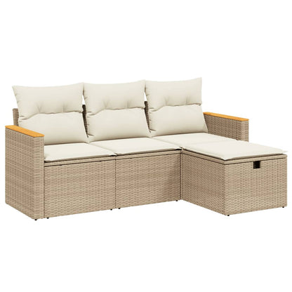 vidaXL 4-tlg. Garten-Sofagarnitur mit Kissen Beige Poly Rattan