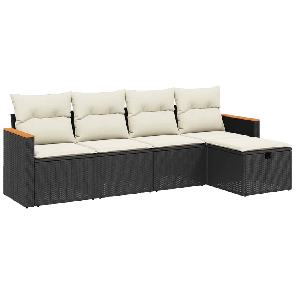 vidaXL 5-tlg. Garten-Sofagarnitur mit Kissen Schwarz Poly Rattan