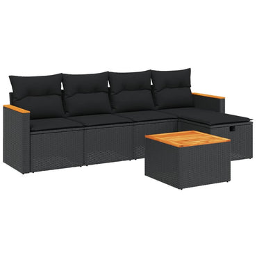vidaXL 6-tlg. Garten-Sofagarnitur mit Kissen Schwarz Poly Rattan