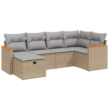 vidaXL 6-tlg. Garten-Sofagarnitur mit Kissen Beige Poly Rattan