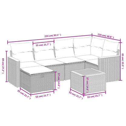 vidaXL 7-tlg. Garten-Sofagarnitur mit Kissen Beige Poly Rattan