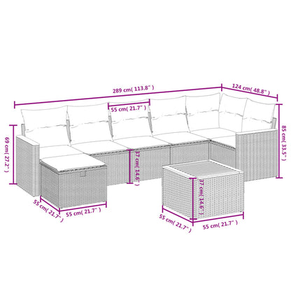 vidaXL 8-tlg. Garten-Sofagarnitur mit Kissen Beige Poly Rattan