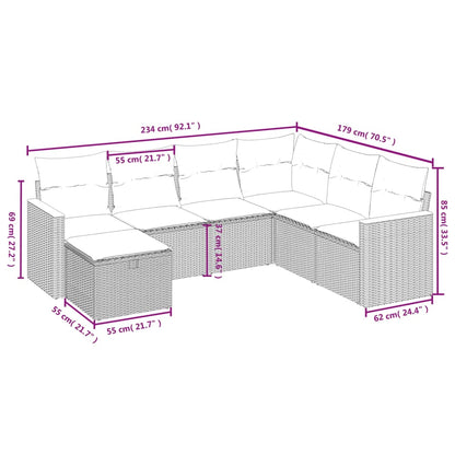 vidaXL 7-tlg. Garten-Sofagarnitur mit Kissen Beige Poly Rattan