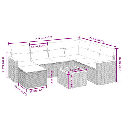 vidaXL 8-tlg. Garten-Sofagarnitur mit Kissen Beige Poly Rattan