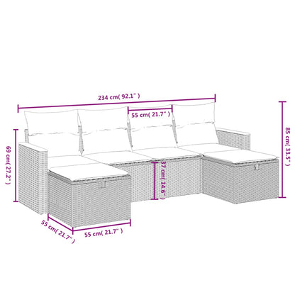vidaXL 6-tlg. Garten-Sofagarnitur mit Kissen Beige Poly Rattan