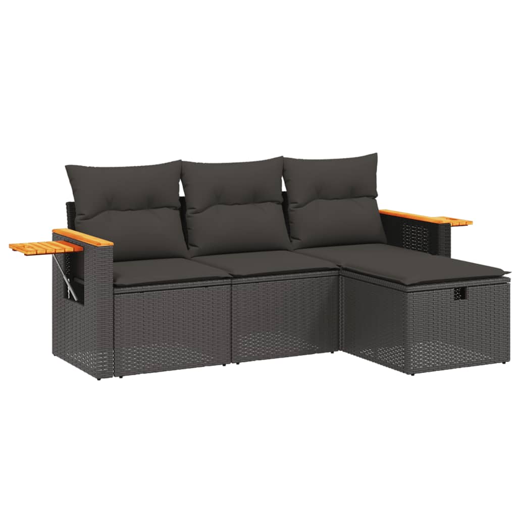 vidaXL 4-tlg. Garten-Sofagarnitur mit Kissen Schwarz Poly Rattan