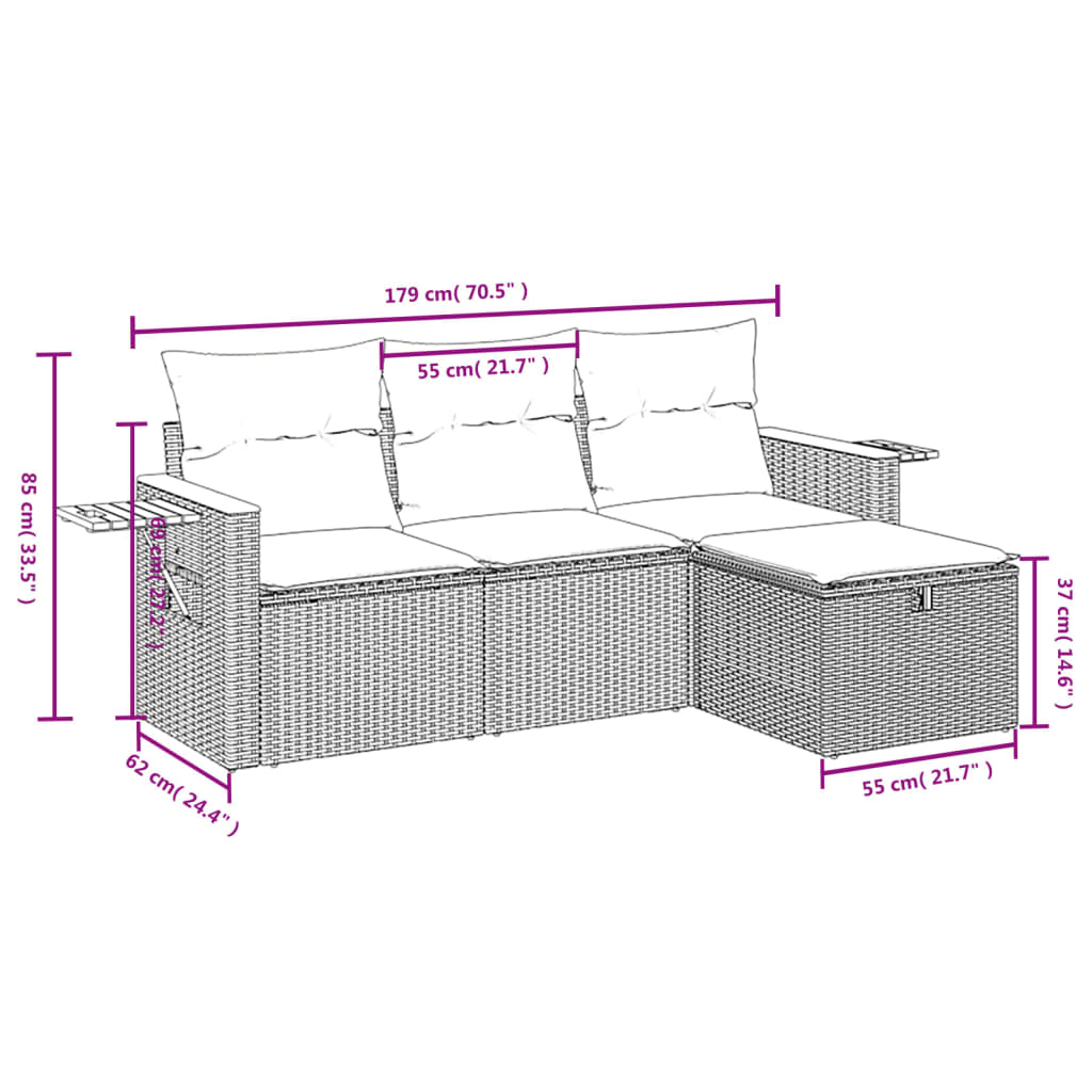 vidaXL 4-tlg. Garten-Sofagarnitur mit Kissen Beige Poly Rattan