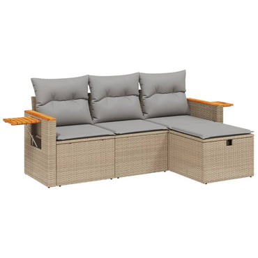 vidaXL 4-tlg. Garten-Sofagarnitur mit Kissen Beigemischung Poly Rattan