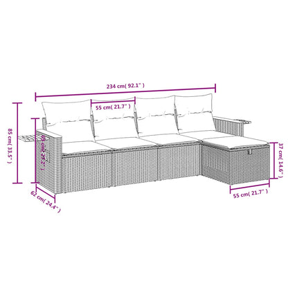 vidaXL 5-tlg. Garten-Sofagarnitur mit Kissen Schwarz Poly Rattan