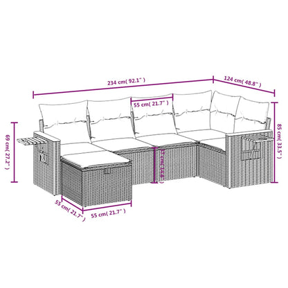 vidaXL 7-tlg. Garten-Sofagarnitur mit Kissen Schwarz Poly Rattan