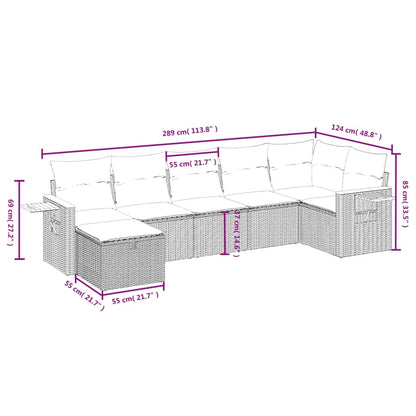 vidaXL 7-tlg. Garten-Sofagarnitur mit Kissen Schwarz Poly Rattan