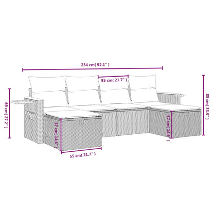 vidaXL 6-tlg. Garten-Sofagarnitur mit Kissen Grau Poly Rattan