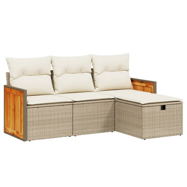 vidaXL 4-tlg. Garten-Sofagarnitur mit Kissen Beige Poly Rattan