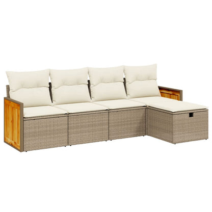 vidaXL Ensemble de canapés de jardin 5 pcs avec coussins Beige résine tressée
