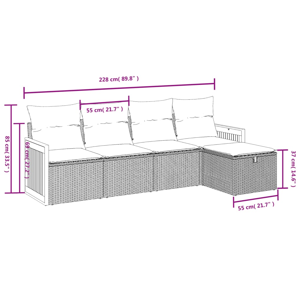 vidaXL Ensemble de canapés de jardin 5 pcs avec coussins Beige résine tressée