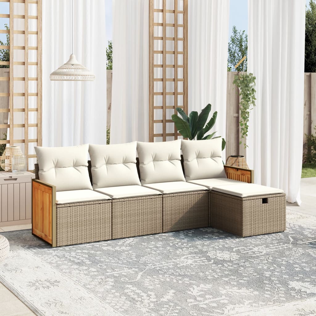 vidaXL Ensemble de canapés de jardin 5 pcs avec coussins Beige résine tressée