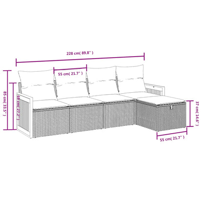vidaXL 5-tlg. Garten-Sofagarnitur mit Kissen Grau Poly Rattan