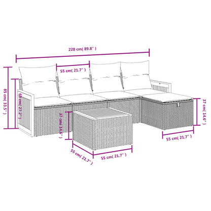 vidaXL 6-tlg. Garten-Sofagarnitur mit Kissen Grau Poly Rattan