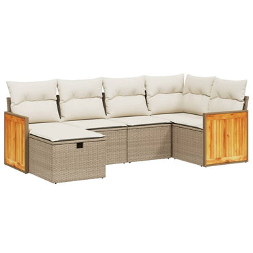 vidaXL 6-tlg. Garten-Sofagarnitur mit Kissen Beige Poly Rattan