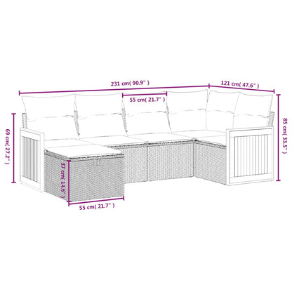vidaXL 6-tlg. Garten-Sofagarnitur mit Kissen Grau Poly Rattan
