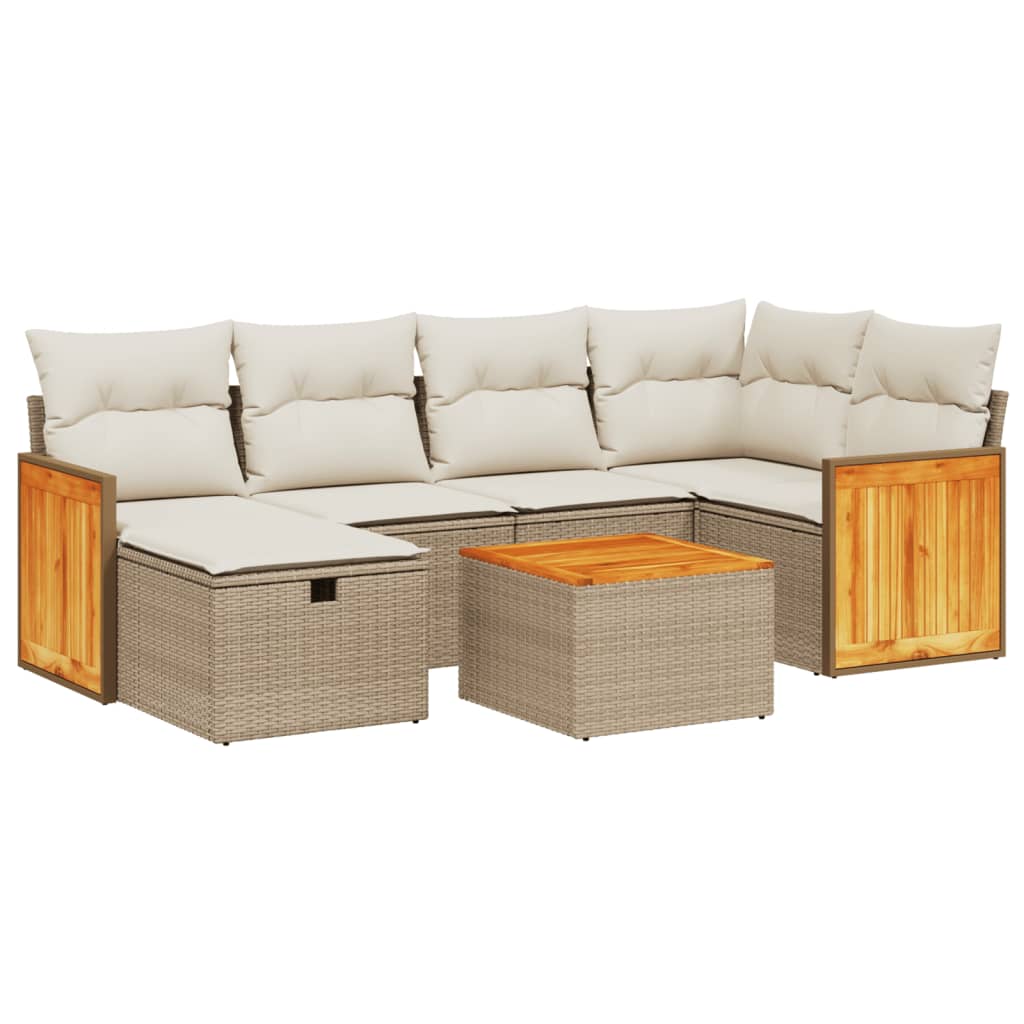 vidaXL 7-tlg. Garten-Sofagarnitur mit Kissen Beige Poly Rattan