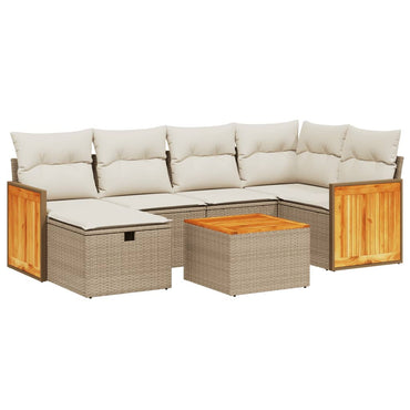 vidaXL 7-tlg. Garten-Sofagarnitur mit Kissen Beige Poly Rattan