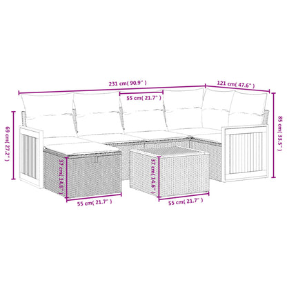 vidaXL 7-tlg. Garten-Sofagarnitur mit Kissen Beige Poly Rattan
