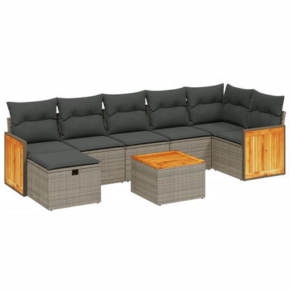vidaXL 8-tlg. Garten-Sofagarnitur mit Kissen Grau Poly Rattan