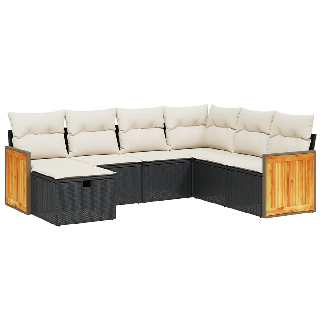 vidaXL Salon de jardin 7 pcs avec coussins Noir Résine tressée