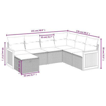vidaXL Salon de jardin 7 pcs avec coussins Noir Résine tressée