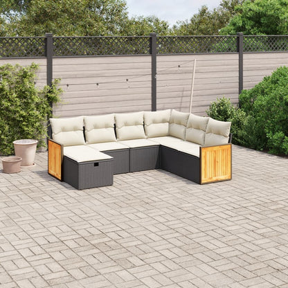 vidaXL Salon de jardin 7 pcs avec coussins Noir Résine tressée