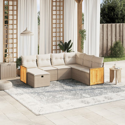 vidaXL Salon de jardin 7 pièces avec coussins en résine tressée beige
