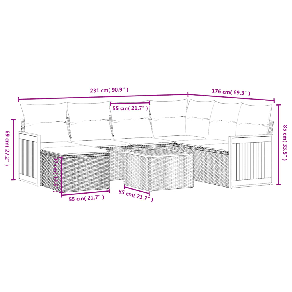 vidaXL 8-tlg. Garten-Sofagarnitur mit Kissen Beige Poly Rattan