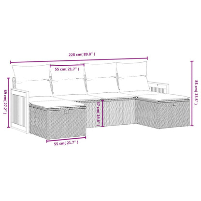 vidaXL 6-tlg. Garten-Sofagarnitur mit Kissen Beige Poly Rattan