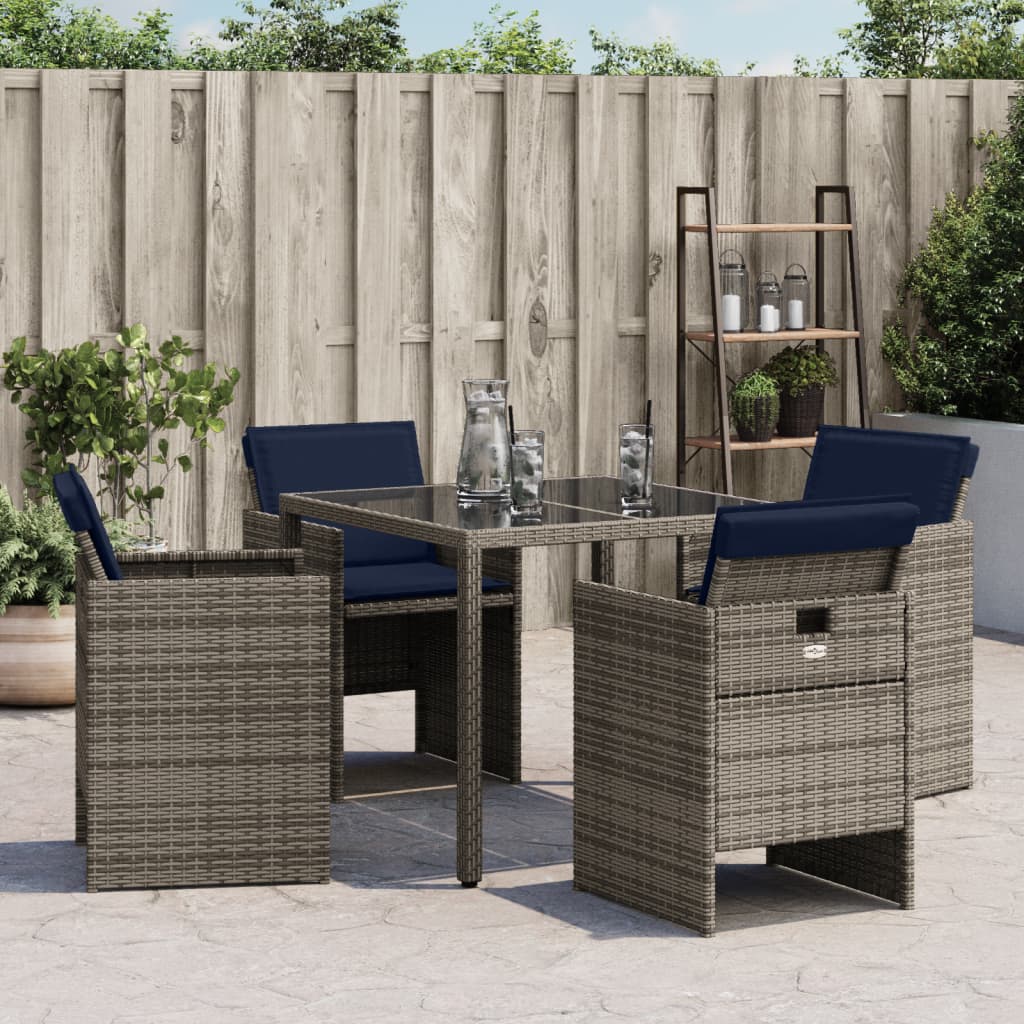 vidaXL Gartenstühle mit Kissen 4 Stk. Grau Poly Rattan