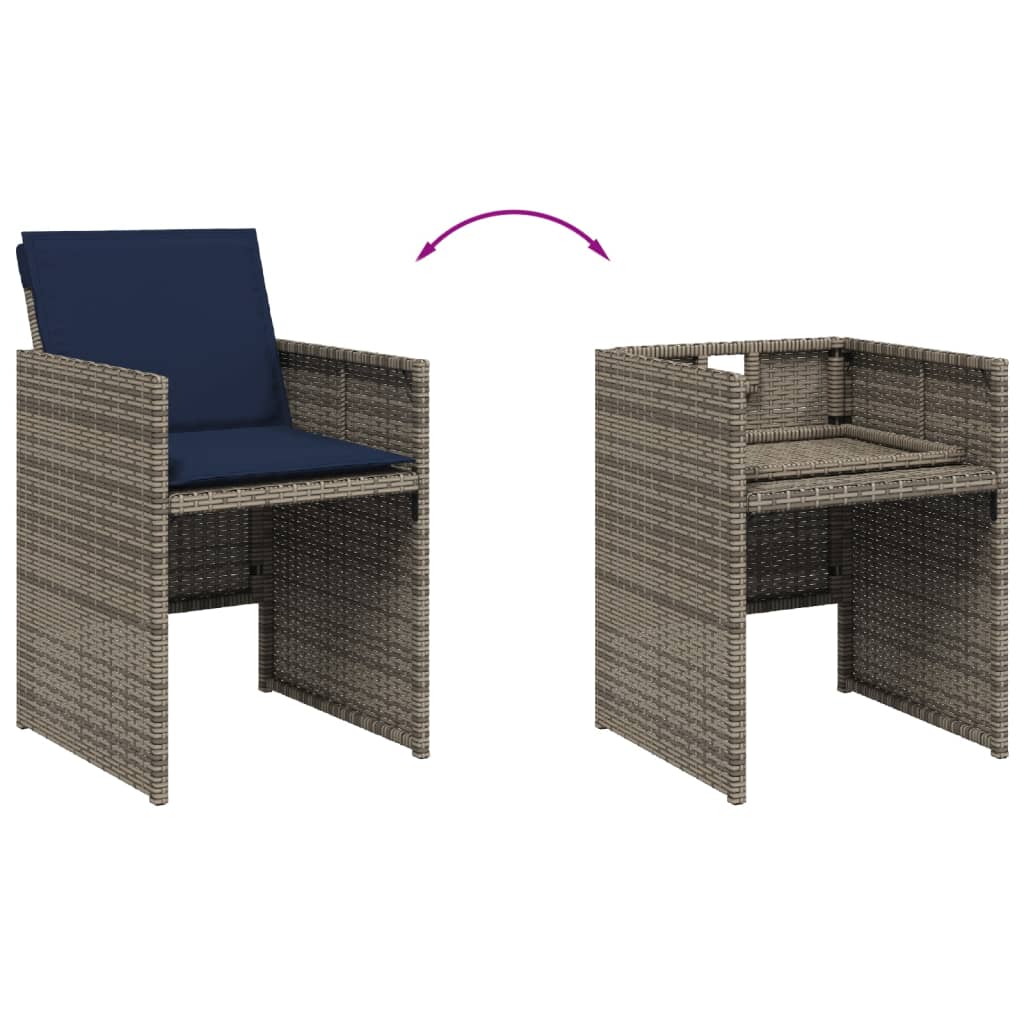 vidaXL Gartenstühle mit Kissen 4 Stk. Grau Poly Rattan
