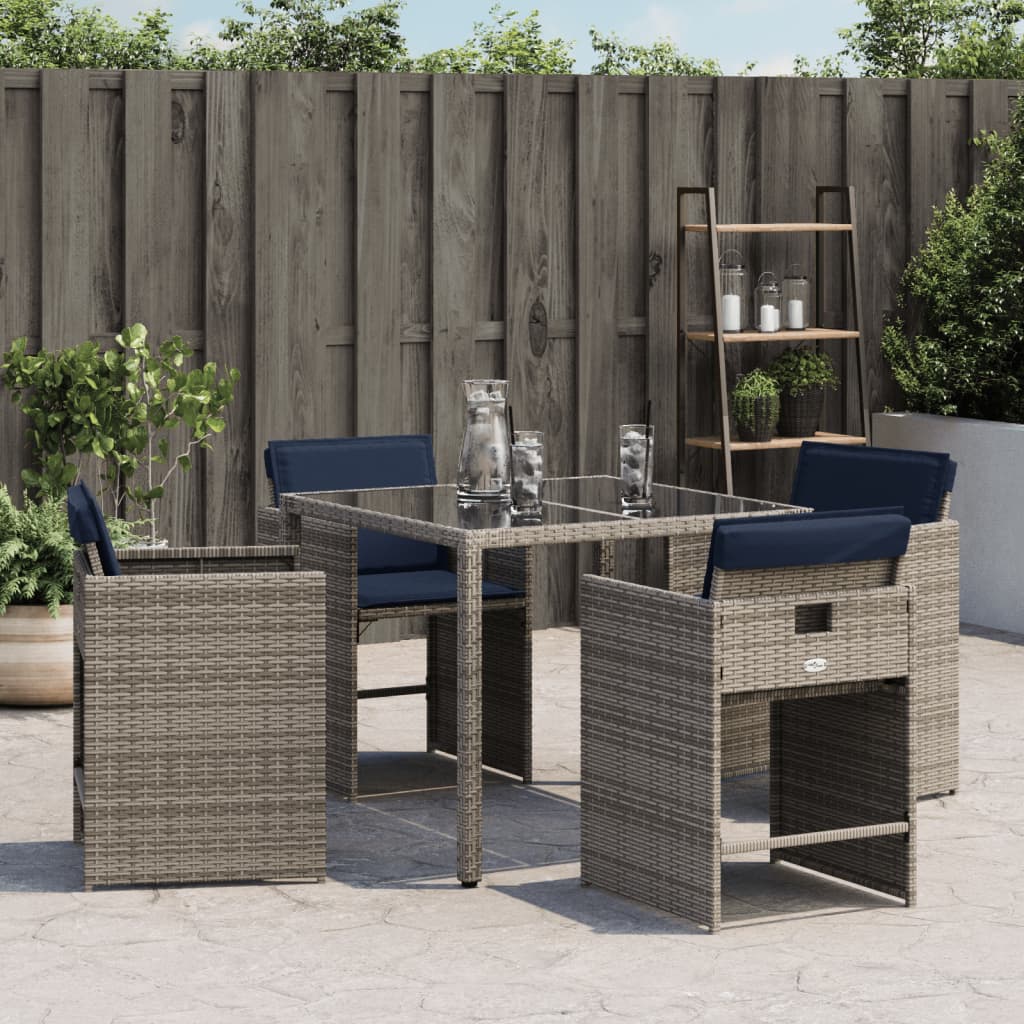 vidaXL Gartenstühle mit Kissen 4 Stk. Grau Poly Rattan