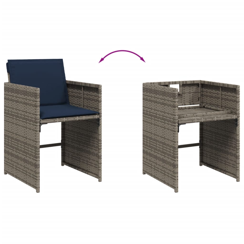 vidaXL Gartenstühle mit Kissen 4 Stk. Grau Poly Rattan