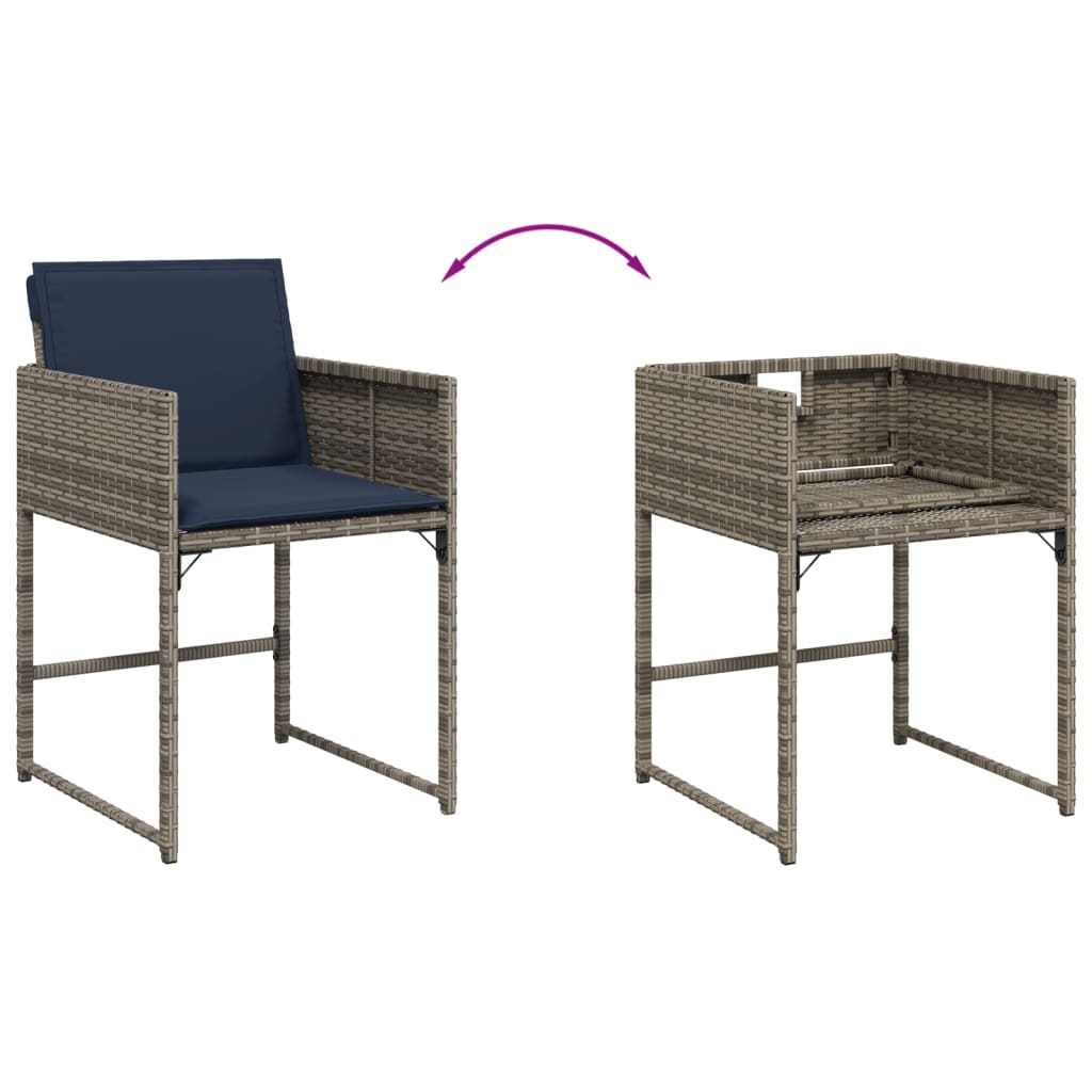 vidaXL Gartenstühle mit Kissen 4 Stk. Grau Poly Rattan